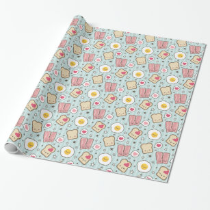 Kawaii Bacon & Fried Egg Deconstructed Sandwich Wrapping Paper