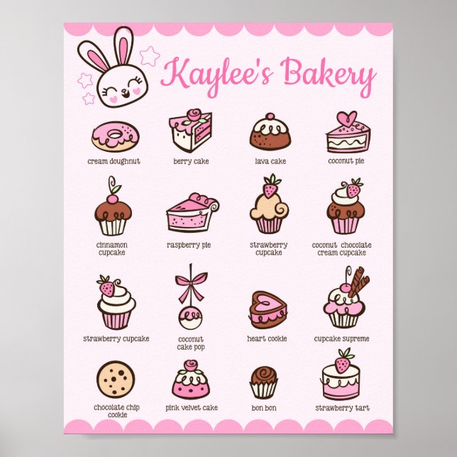 Kawaii Bakery Menu with your name Poster (Front)
