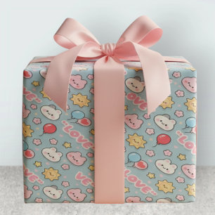 Kawaii Balloons Bunny Cherry Blossoms Pattern Wrapping Paper