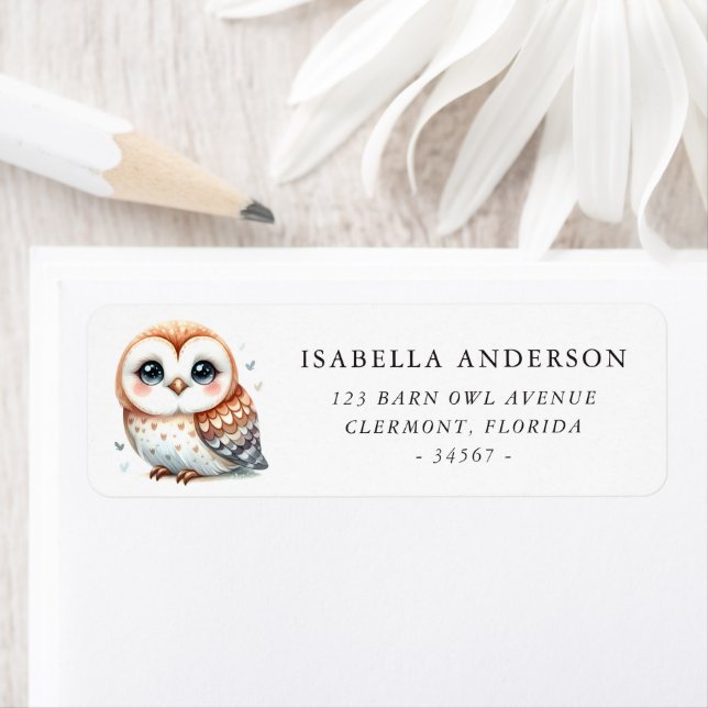 Kawaii Barn Owl Return Address Label (Insitu)