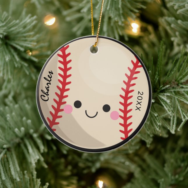 Kawaii Baseball Softball Kids Personalized Sport   Ceramic Ornament (Tree)