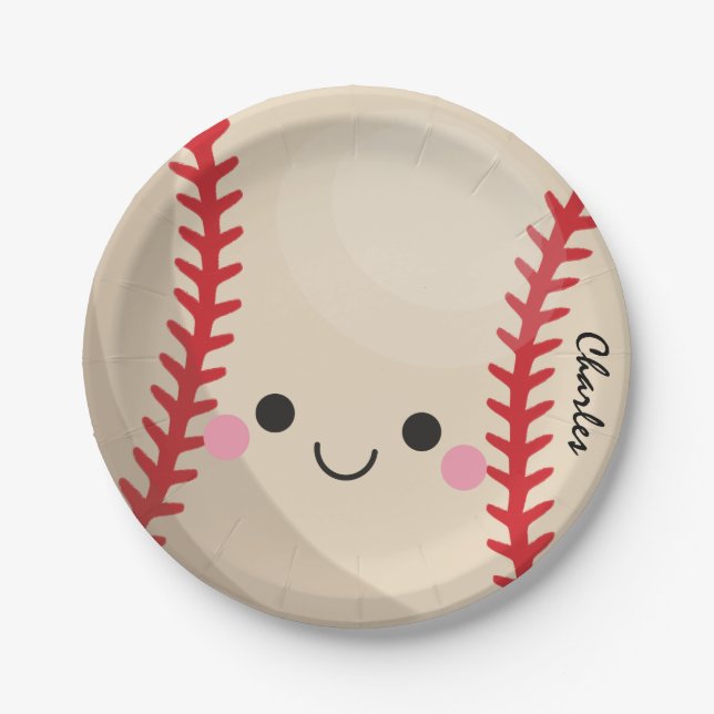 Kawaii Baseball Softball Kids Personalized Sport Paper Plate (Front)