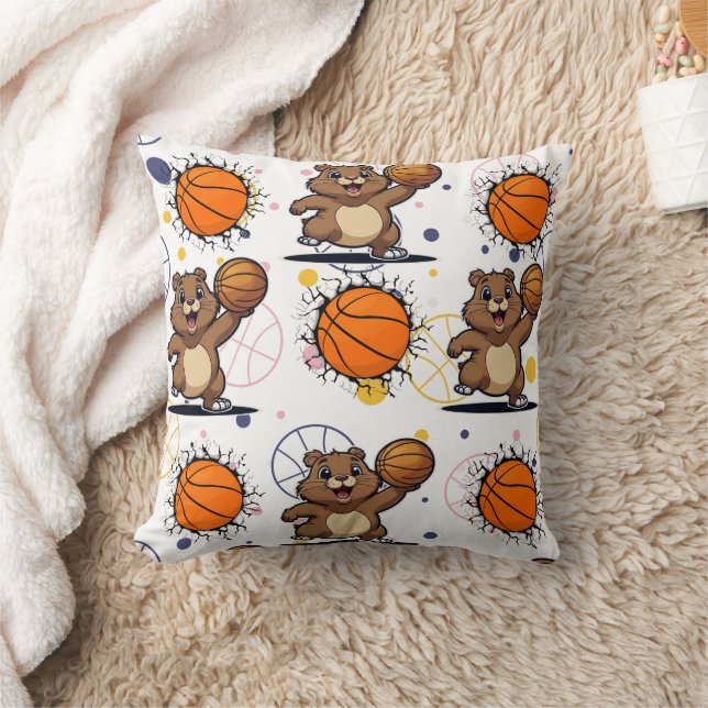Kawaii Basketball Gopher Print  Throw Pillow (Blanket)