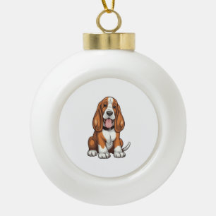 Kawaii Basset Hound Puppy   Ceramic Ball Christmas Ornament