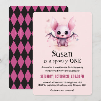Kawaii Bat Halloween Birthday Party Invitation