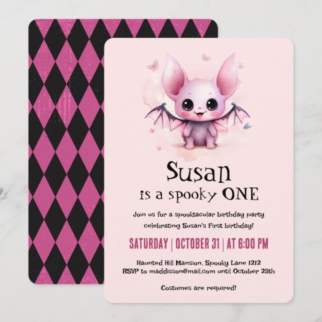 Kawaii Bat Halloween Birthday Party Invitation (Front/Back)