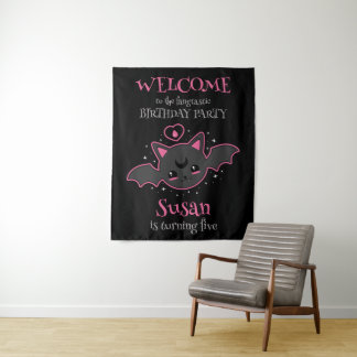 Kawaii Bat Halloween Birthday Party Tapestry