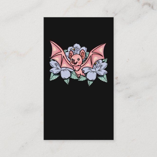 Kawaii Bat Pastel Goth Flowers Business Card (Front)