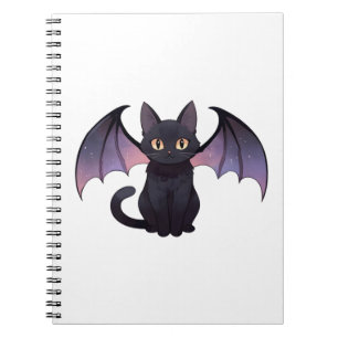 Kawaii Bat Wings Black Cat Halloween Notebook