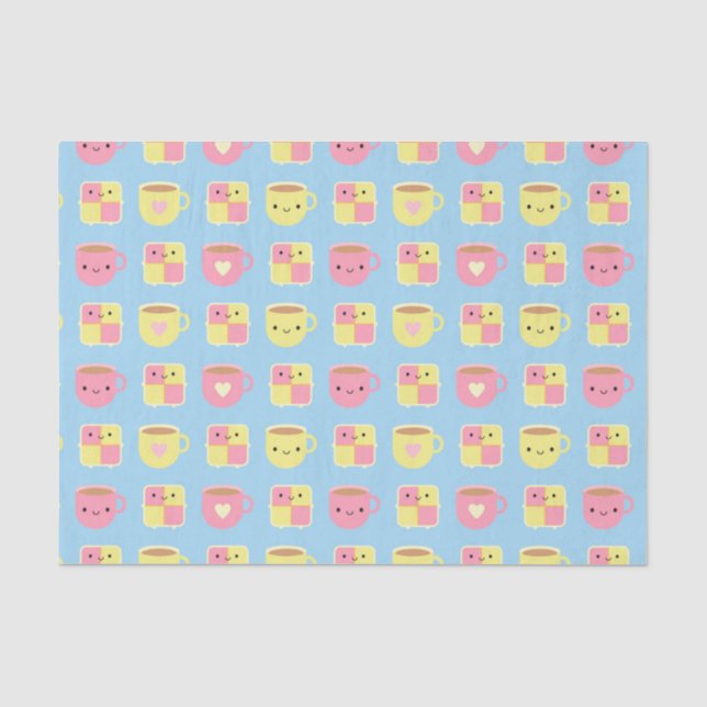 Kawaii Battenberg Cake & Cup of Tea Tissue Paper (Front)