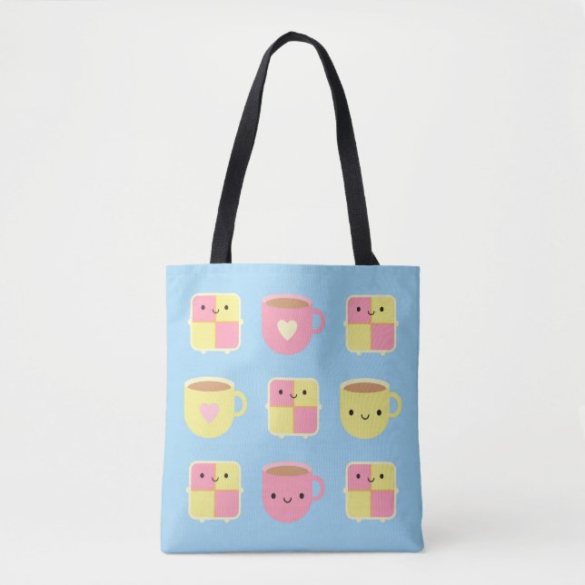Kawaii Battenberg Cake & Cup of Tea Tote Bag (Front)