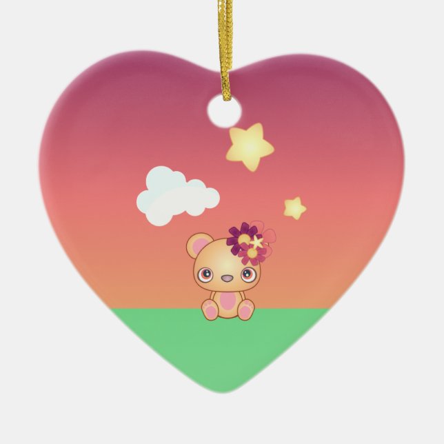 Kawaii Bear Ceramic Ornament (Front)