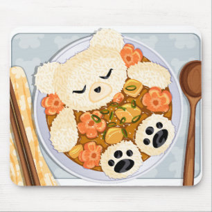 Kawaii Bear Curry Rice Bowl - Anime Cute Food Art Mouse Pad
