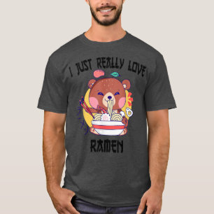 Kawaii bear eat ramen Japanese Anime Noodles  T-Shirt