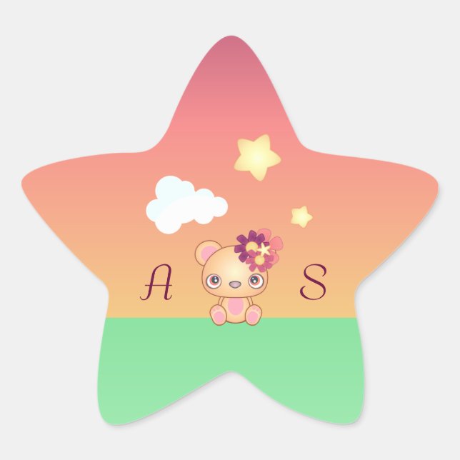 Kawaii Bear Star Sticker (Front)