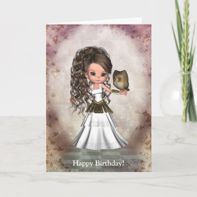 Kawaii Beautiful Athena Greek Goddess Card (Front)