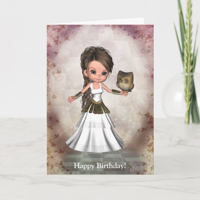 Kawaii Beautiful Athena Greek Goddess Card (Front)