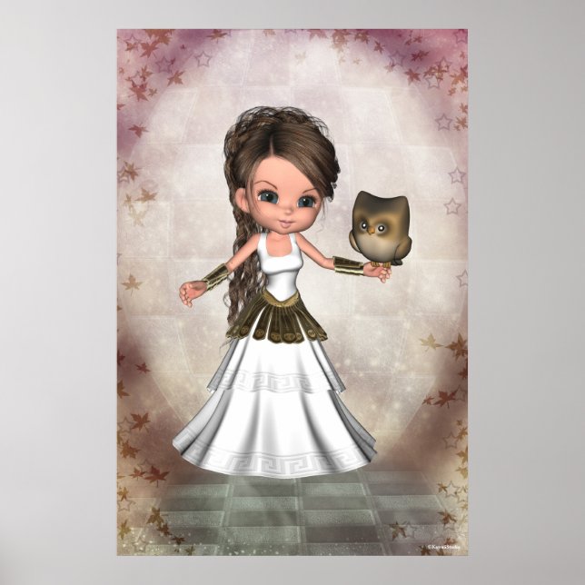 Kawaii Beautiful Athena Greek Goddess Print (Front)