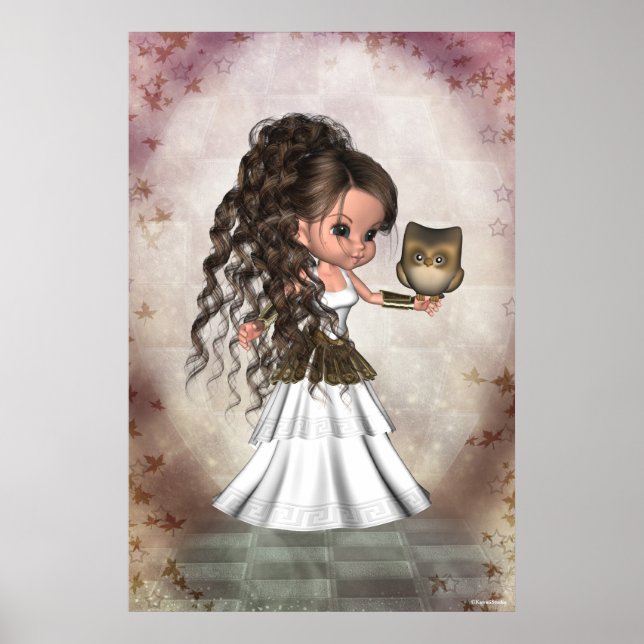 Kawaii Beautiful Athena Greek Goddess Print (Front)