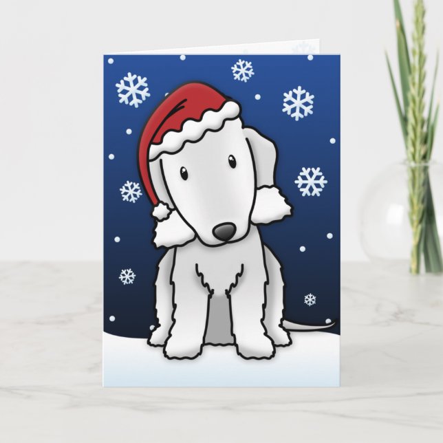Kawaii Bedlington Terrier Christmas Card (Front)