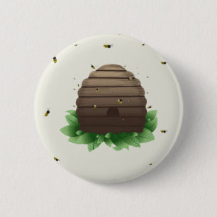 kawaii beehive and beeswarm 2 inch round button