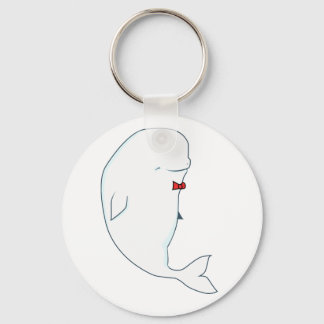 kawaii beluga whale with red bowtie keychain