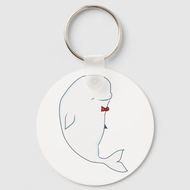 kawaii beluga whale with red bowtie keychain (Front)