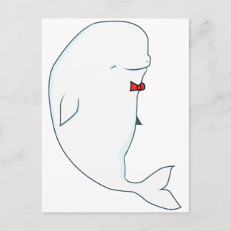 kawaii beluga whale with red bowtie postcard