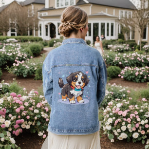 Kawaii Bernese Puppy, Cute Berner Pup Denim Jacket