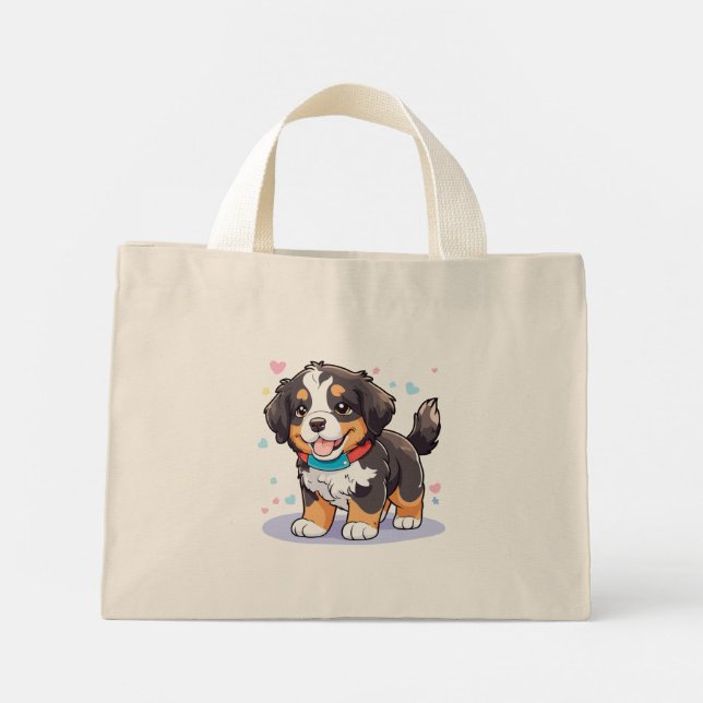 Kawaii Bernese Puppy, Cute Berner Pup Mini Tote Bag (Back)