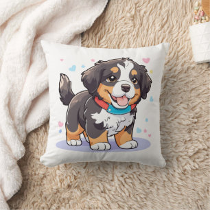 Kawaii Bernese Puppy, Cute Berner Pup Throw Pillow