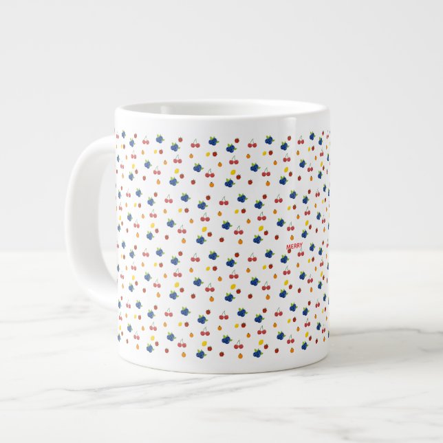 Kawaii Berries and Cherries Pattern Candy Jar Large Coffee Mug (Front Left)