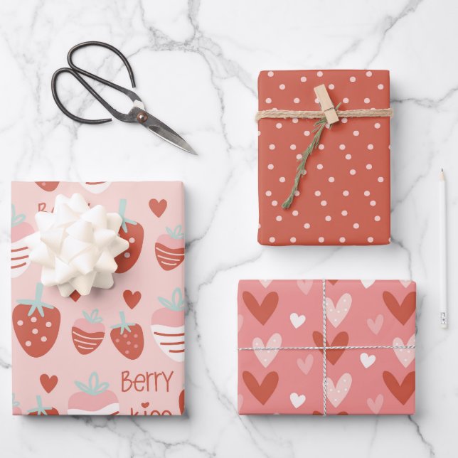 Kawaii Berry Love Wrapping Paper Sheet (Front)