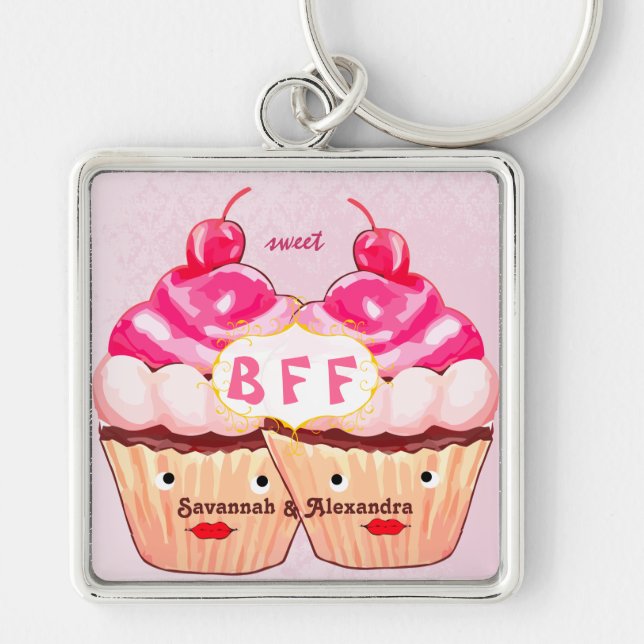 Kawaii BFF Best Friends Forever Cupcake Keychain (Front)
