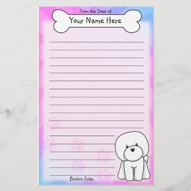 Kawaii Bichon Frise Stationery (Front)