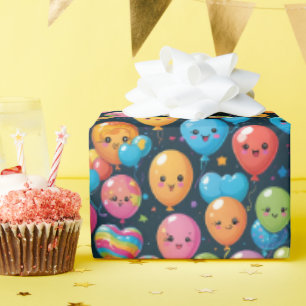 Kawaii Birthday Balloon Pattern Wrapping Paper