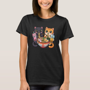 Kawaii Black and Orange Tabby Cat Ramen Bubble Tea T-Shirt