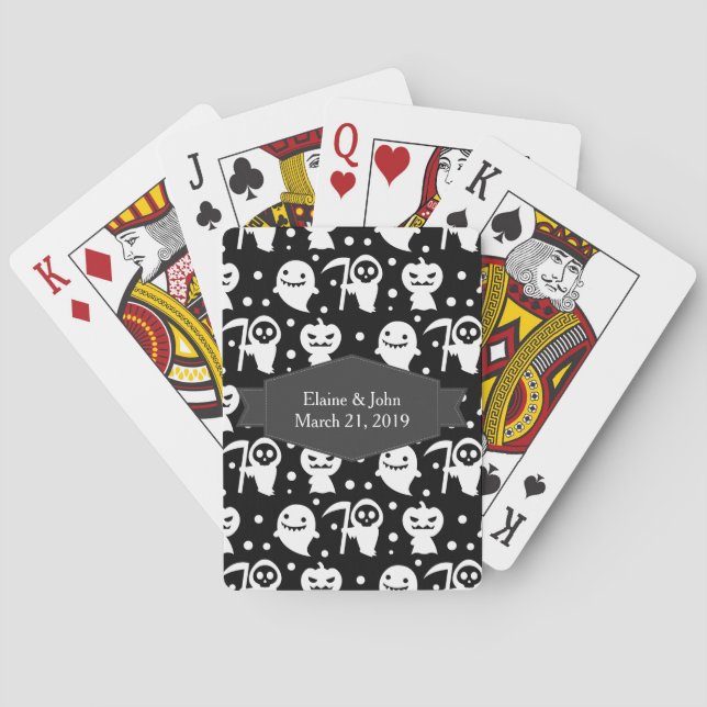 Kawaii Black and White Halloween Playing Cards (Back)