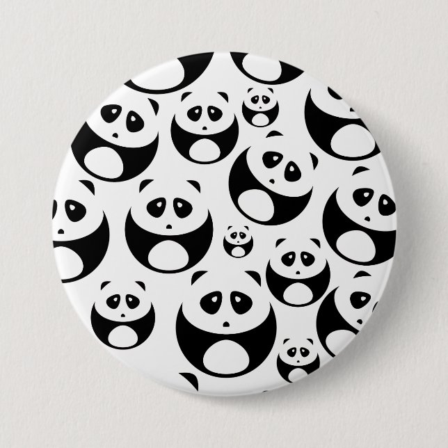 Kawaii Black and White Panda Pattern 3 Inch Round Button (Front)