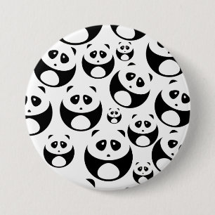 Kawaii Black and White Panda Pattern 3 Inch Round Button