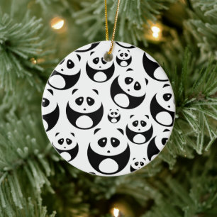 Kawaii Black and White Panda Pattern Ceramic Ornament