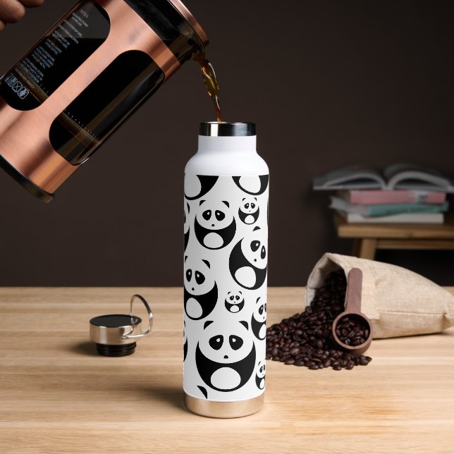 Kawaii Black and White Panda Pattern Water Bottle (Coffee)