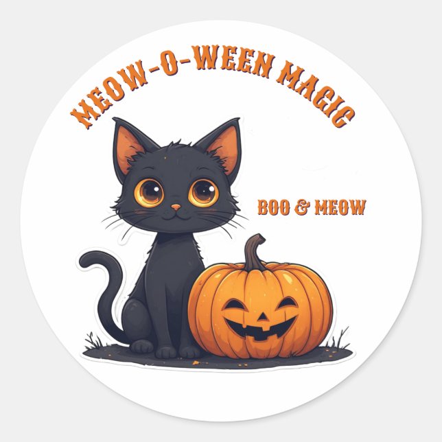 Kawaii Black Cat And Pumpkin Stack Halloween 🎃 Classic Round Sticker (Front)