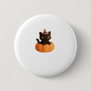Kawaii Black Cat in Pumpkin  Cute Felt Halloween D 2 Inch Round Button