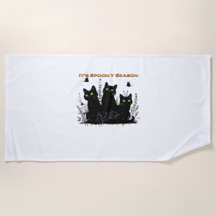 Kawaii Black Cat in Pumpkin Cute Felt Halloween D Beach Towel