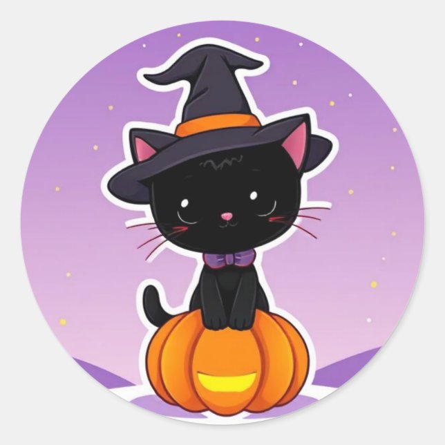 Kawaii Black Cat Pumpkin Halloween Sticker (Front)