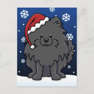 Kawaii Black Pomeranian Christmas Holiday Postcard