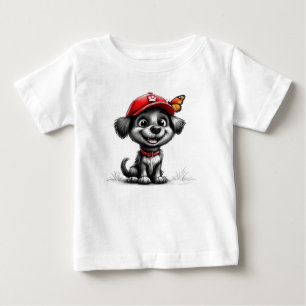 Kawaii Black Puppy with Butterfly Cute Animal Baby T-Shirt