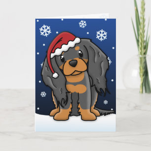 Kawaii Black & Tan Cavalier Spaniel Christmas Card