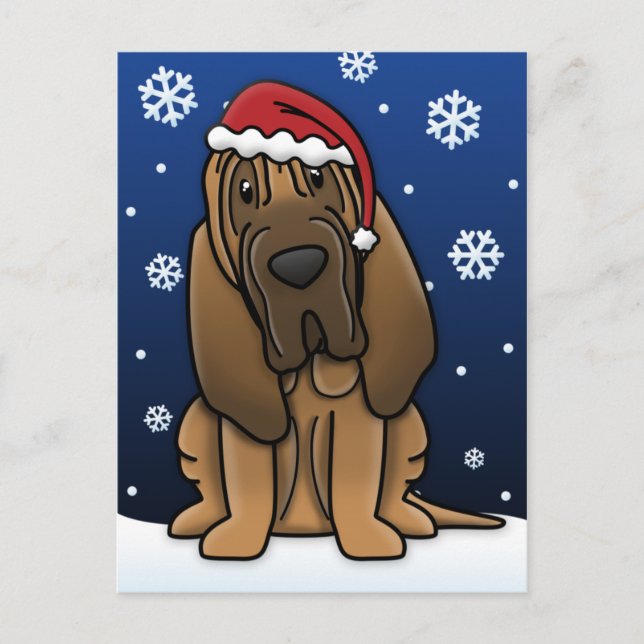 Kawaii Bloodhound Christmas Postcard (Front)